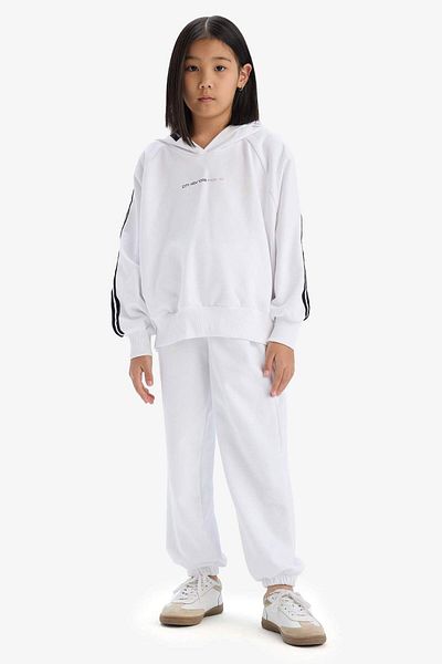 DeFacto Set de 2 piese pentru fete, hanorac imprimat, pantaloni de sport cu talie elastică D9497A825SM