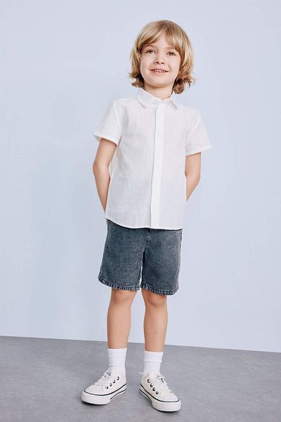 DeFacto Pantaloni scurți de blugi pentru bebeluși, uni, elastici, cu talie elastică E3382A525SM