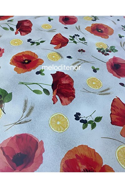 TNR Thick Fiber Lining Poppy Pattern Slip-Resistant Wipeable Pvc Round Oilcloth Tablecloth