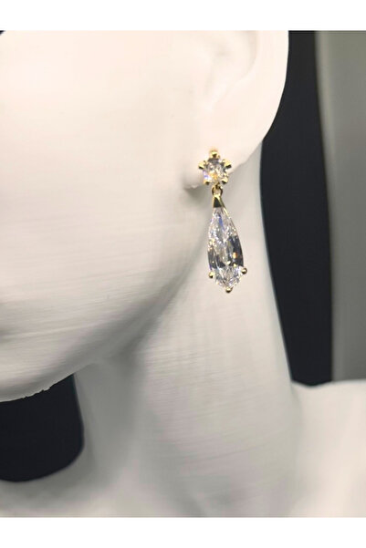 Monella Altın Kaplama Su Damlası Tasarımlı Zarif Taşlı Küpe