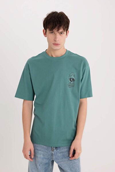DeFacto 100% bavlna Looney Tunes Boxy Fit Crew Neck Tričko s krátkým rukávem a potiskem na zádech E1872AX25SP