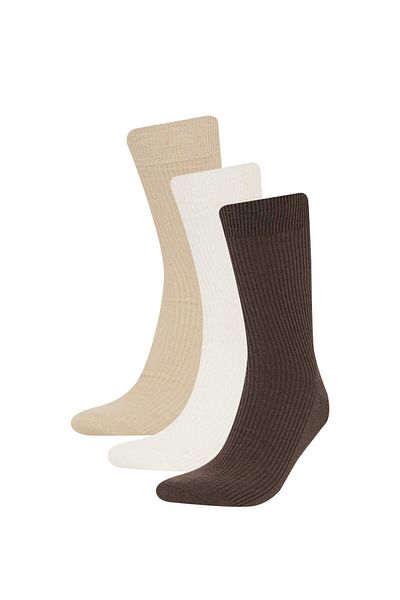 DeFacto Nahtlose, bequeme, elastische 3-teilige Premium-Langsocken aus gekämmter Baumwolle für Herren E7869AXNS