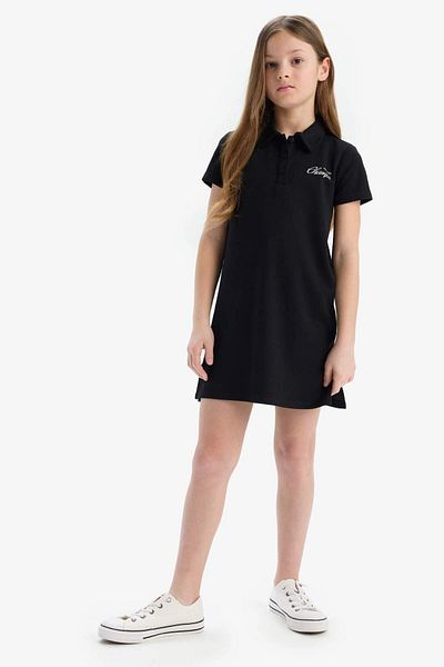 DeFacto Rochie de vară cu mânecă scurtă imprimată cu guler polo pentru fete E2646A825SM