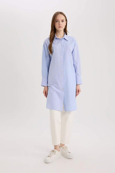 DeFacto Relax Fit ριγέ ποπλίνα μακρυμάνικο πουκάμισο Hijab Tunik E4356AX25SP
