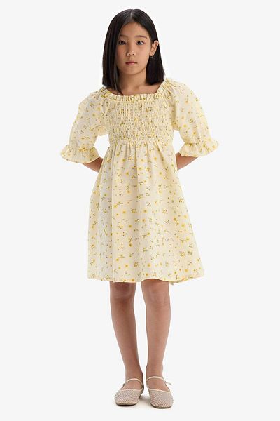 DeFacto Rochie de vara cu maneca scurta din bumbac cu model pentru fete E2643A825SM