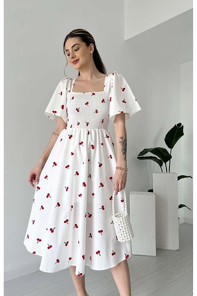 şems fashion Rochie lungă de damă din țesătură poplin, căptușită cu guler pătrat