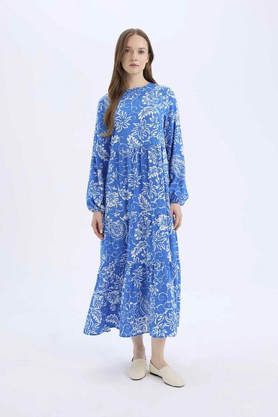 DeFacto Rochie maxi hijab cu mânecă lungă cu model Crew Neck A2354AX25SP