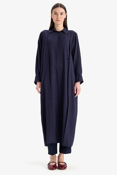 DeFacto Cămașă Relax Fit Guler Buzunar Basic Solid Rochie Maxi Hijab cu mânecă lungă E4360AX25SP