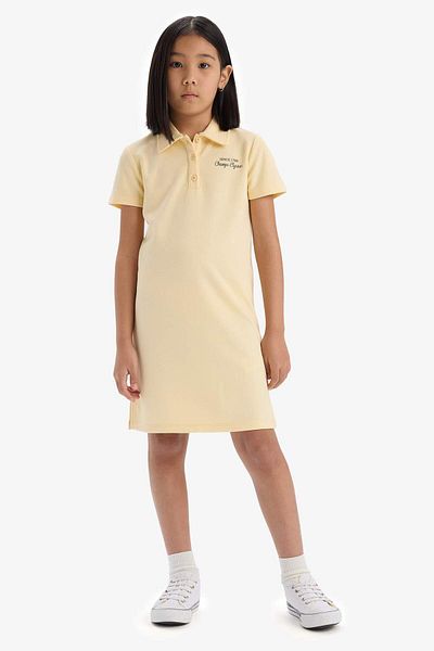 DeFacto Rochie de vară cu mânecă scurtă imprimată cu guler polo pentru fete E2646A825SM