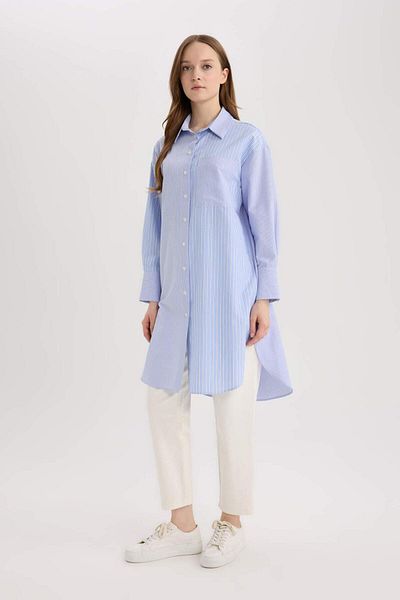 DeFacto Relax Fit ριγέ ποπλίνα μακρυμάνικο πουκάμισο Hijab Tunik E4356AX25SP