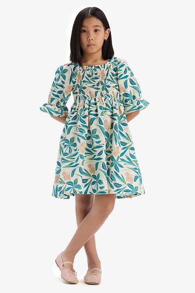 DeFacto Rochie de vara cu maneca scurta din bumbac cu model pentru fete E2643A825SM