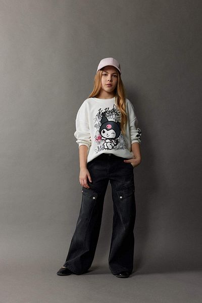 DeFacto Момичешки суитшърт с широк деколте Kuromi Oversize D8834A825SP