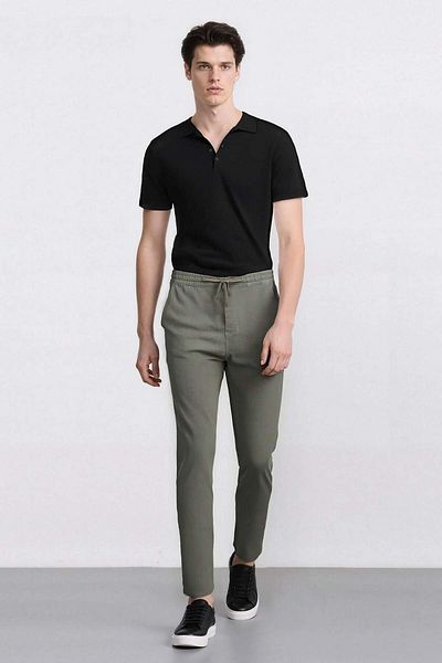 DeFacto 100% Cotton Linen Look Pants Elastic Waist Slim Fit Slim Fit Straight Leg with Pockets D2671Ax25Sm