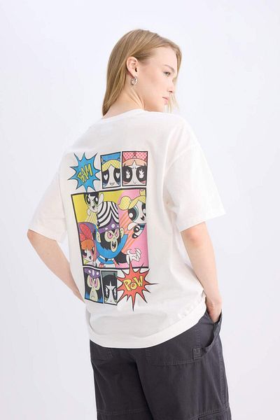 DeFacto Coool PowerPuff Girls Oversize Wide Fit Crew λαιμόκοψη εμπριμέ κοντομάνικο μπλουζάκι D9107AX25SM