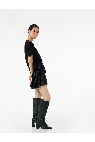 Koton Sequin Sequined Layered Mini Evening Dress Skirt