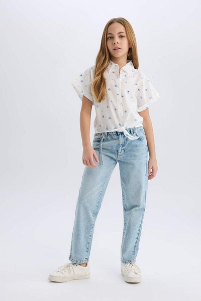 DeFacto Girls' Crop Print Short Sleeve Shirt with Binding Detail D7643A825Sm