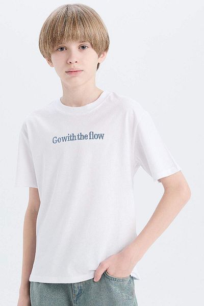 DeFacto Boy's Crew Neck Embroidery Short Sleeve T-Shirt D9292A825Sm