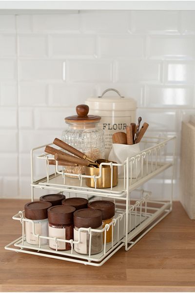 Dekorzdükkan Two Tier Metal Drawer Organizer (Cream Color)