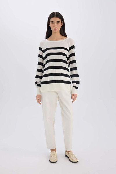 DeFacto Regular Fit Boat Neck Striped Knitwear Sweater C6815Ax25Sp