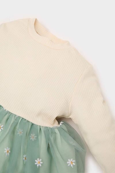 DeFacto Rochie din tul cu mâneci lungi cu flori pentru fetiță D9327A525SP