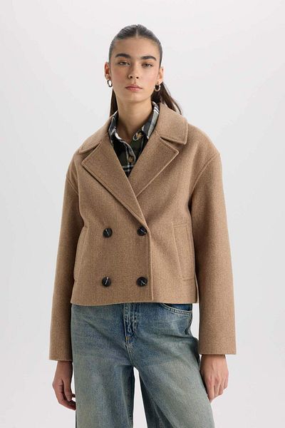 DeFacto Regular Fit Tuxedo Collar Buttoned Pocket Short Cashmere Coat D7379Ax25Sp