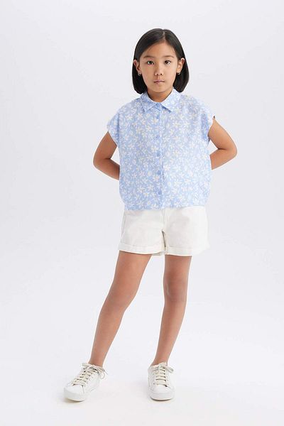 DeFacto Girls' Crop Cotton Floral Short Sleeve Shirt D7645A825Sm