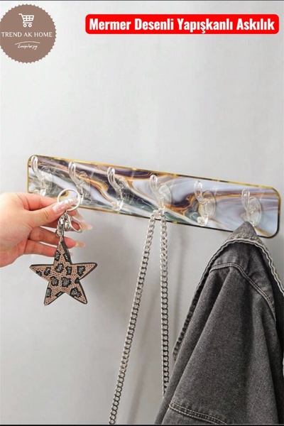 OSKAR FIRÇA Marble Patterned Transparent 6-Piece Hanger Self-Adhesive