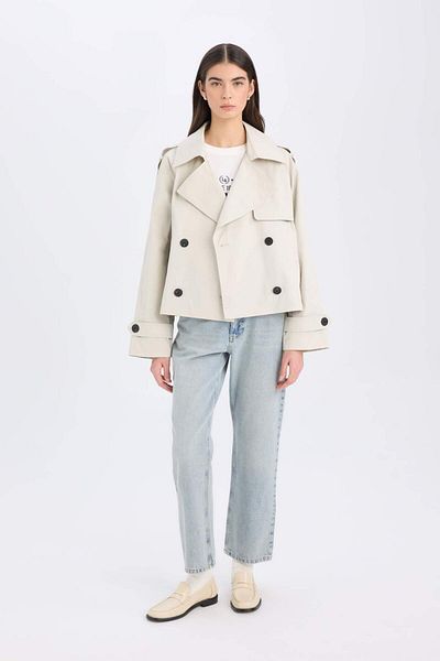 DeFacto Tuxedo Lapel Short Trench Coat - Regular Fit, Button Pocketed Epauletki