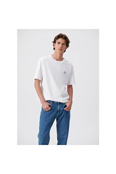 Mavi Λευκό ανδρικό μπλουζάκι με κέντημα με λογότυπο M 067074 -620