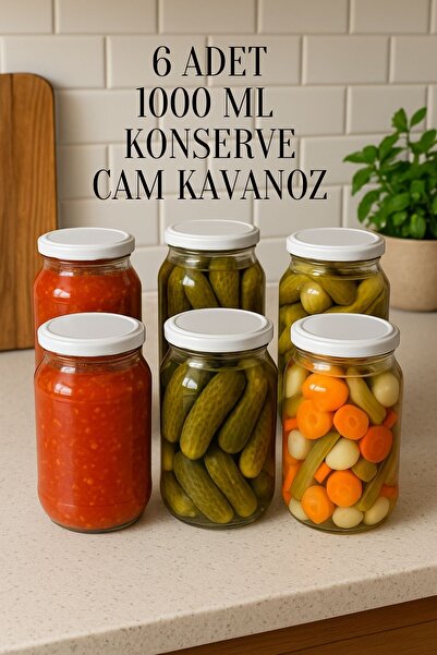 Rotanev 6 Adet 1000 ml Metal Beyaz Konserve Kapaklı Şeffaf Paşabahçe Menemen ...