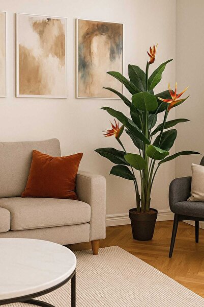 MAKİ DEKOR YAPAY ÇİÇEKLİ STARLİÇE 150 CM 3 GÖVDELİ 21 YAPRAKLI MODERN SALON,OFİS AĞACI