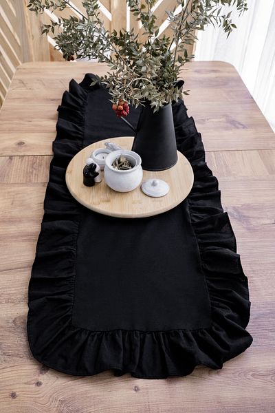 abidehanım Negru Volanat I Volanat Natural Runner - 40x110 cm
