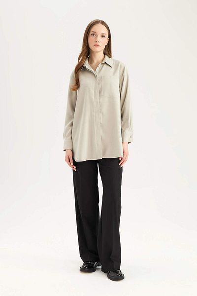DeFacto Relax Fit Basic Plain Modal Long Sleeve Shirt Tunic D1299Ax25Sp