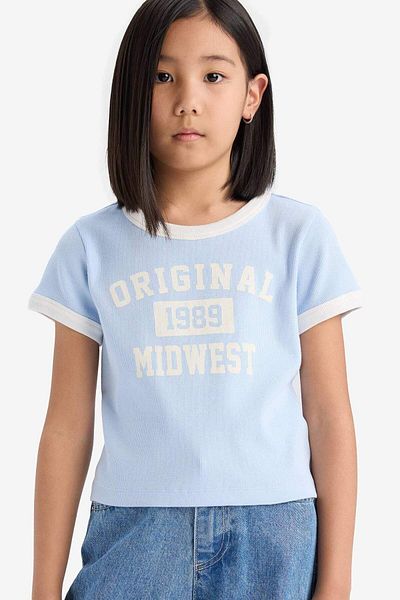 DeFacto Girls' Short Sleeve T-Shirt - Crew Neck, Slim Fit, Printed Camisole D8542A825Sm