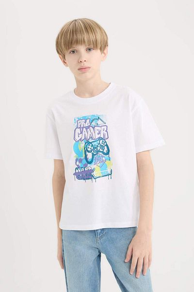 DeFacto Tricou cu mânecă scurtă imprimat cu gât crew pentru băieți E0085A825SM