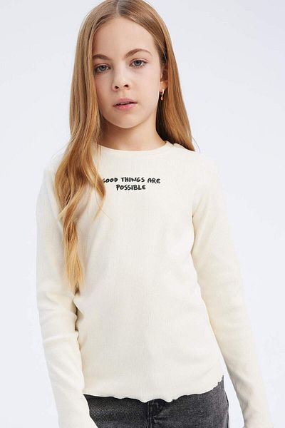 DeFacto Girls Slim Fit Slim Fit Crew Neck Printed Ribbed Camisole Long Sleeve T-Shirt D8565A825Sp