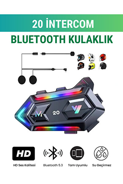 WUNİT W20 BT 5.3 Bluetooth Motosiklet Kask Kulaklık intercom RGB Işıklı