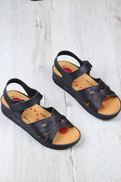 Vojo 847 Orthopedic Comfortable Light Sole Velcro Daily Mother Women's Sandals Black