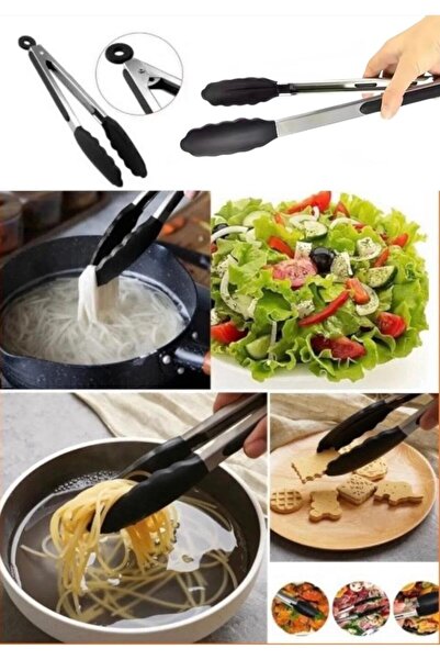 OSKAR FIRÇA Stainless Steel Adjustable Smart Tongs with Silicone Tips for Barbecue, Air Fryer, Baking Frying