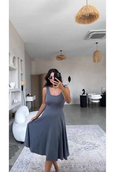 Buket Teke Rochie camisole cu bretele antracit