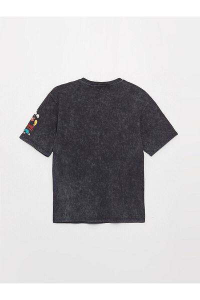 LC Waikiki Γυναικείο μπλουζάκι με λαιμόκοψη Mickey Mouse με εμπριμέ κοντό μανίκι Oversize