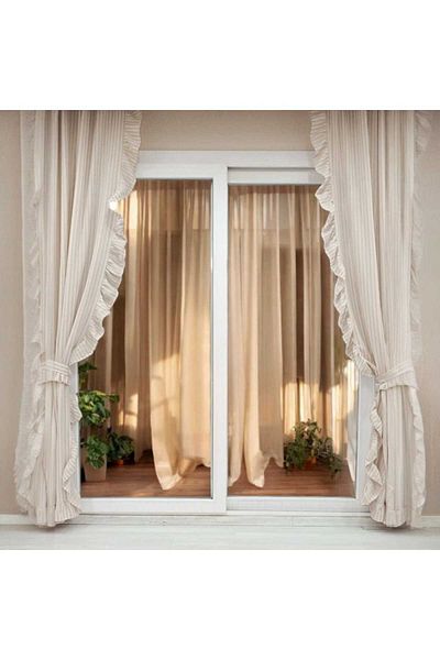 MZN Home Ρουστίκ σωλήνας με βολάν 3 άκρων, κορδέλα καφέ γάλακτος, vintage λινό κουρτίνα - με δώρο με κορδόνια - (ΜΕΓΑΛΟΧ ΠΑΡΜΕΡΙΜΜΑ)