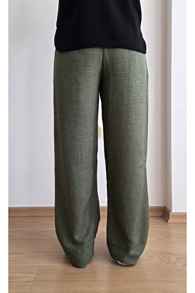 EKAY Sofia Linen Loose Cut Trousers with Elastic Waist and Lace Detail