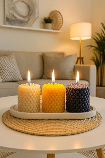 HARFA TEKNOLOJİ Dekoratif Tepside, 4'lü Set, Çilek Kokulu, Top Bubble Mum