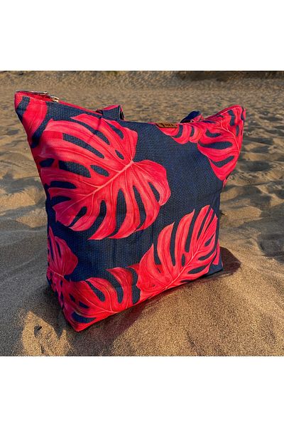 MER HOME Fuchsia Devetabani Patterned Zippered Lined Beach Bag Daily Shoulder Bag