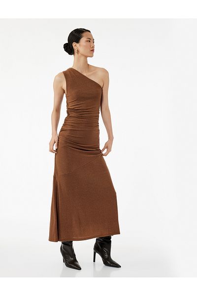 Koton Draped One Shoulder Sleeveless Long Evening Dress