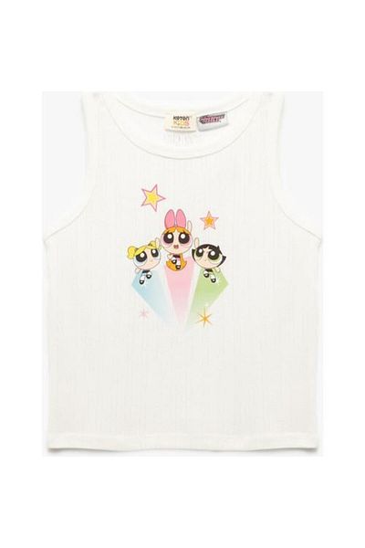Koton Αδειοδοτημένο Powerpuff Girls με στάμπα αμάνικο μπλουζάκι με λαιμόκοψη