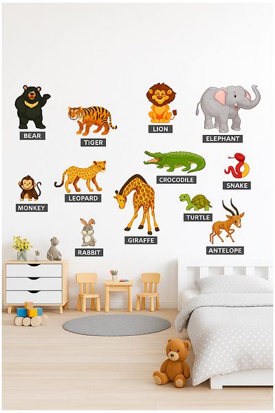 KT Decor Forest Animals And English Names Kids Room Wall Sticker