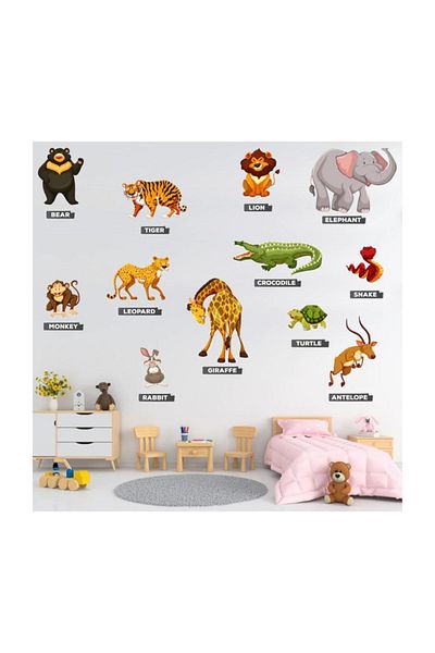 KT Decor Forest Animals And English Names Kids Room Wall Sticker