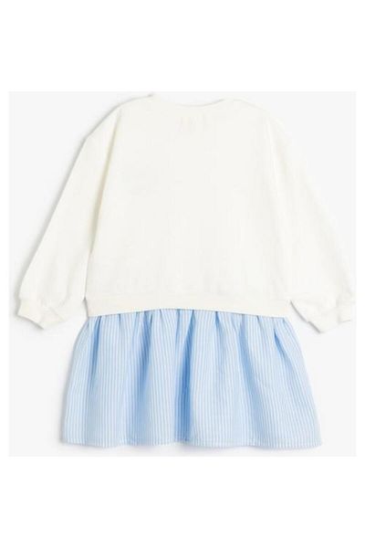 Koton Cotton Sweat Dress - Long Sleeve, Round Neck and Embroidery Detail
